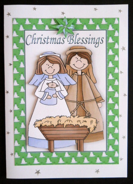 Christmas Nativity in Green Snowman Frame A4 by Joan Prince