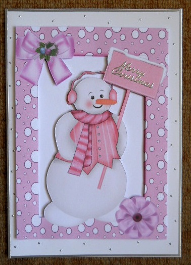 Cute Snowman in Pink Snow Frame A4 by Joan Prince