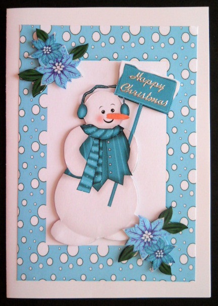 Snowman in Turquiose Snow Frame by Joan Prince
