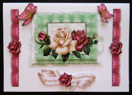 Roses on Green Lace with Butterflies Pyramids by Joan Prince