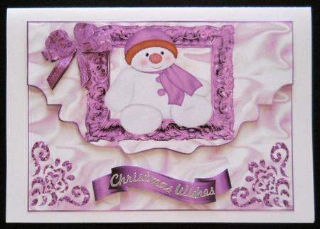 Christmas Snowman All in Pink on Scalloped Envelope by Joan Prince