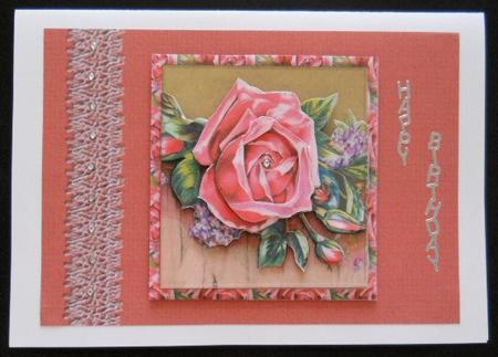 Pink Rose on Fence Decoupage by Joan Prince