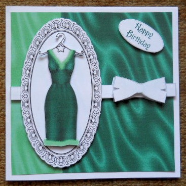 Sophisticated Dress Decoupage Card Front and Insert - Green by Joan Prince