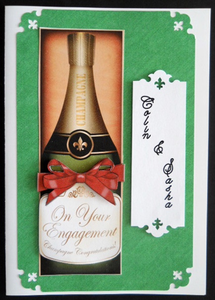 Lge Dl Engagement Champers in a Box Quick Card 3D Decoupage by Joan Prince