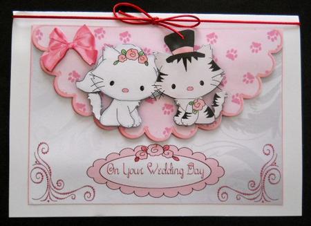 Cute Wedding Kitties on Scalloped Envelope by Joan Prince