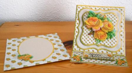 Vintage Orange Roses Easel Card Kit and Matching Envelope by Joan Prince