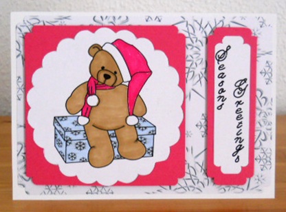 Christmas Teddy on Box Stamp by Joan Prince