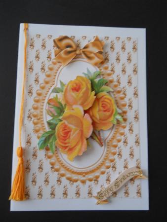 Peach Roses in Bead Frame by Joan Prince