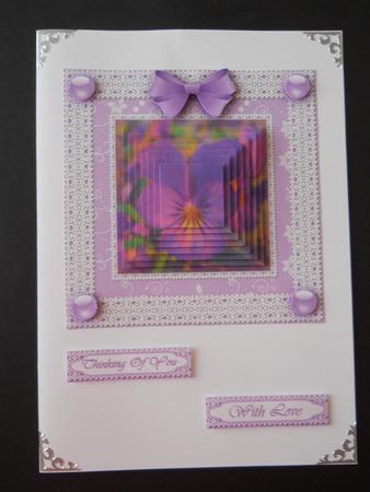 Viola 'n Lace Needlepoint Square Pyramid Card Front by Joan Prince