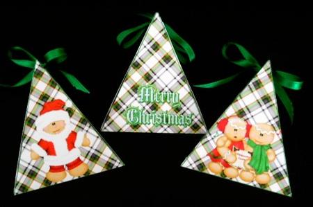 Triple Triangle Boxes - Gingerbread People Blue Tartan Boxes by Joan Prince