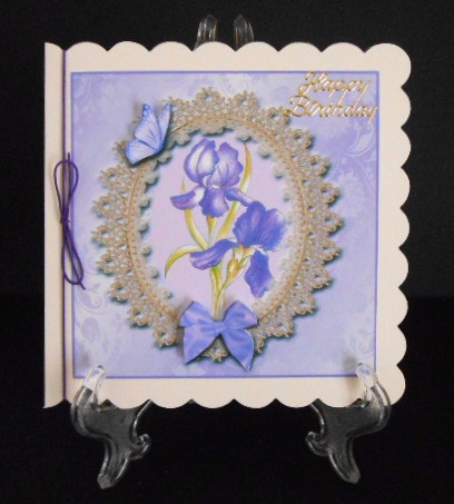 8x8 Vintage Irises and Butterflies with Lace and Bows by Joan Prince