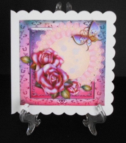 Pink Roses and Butterfly Any Occasion Card by Joan Prince