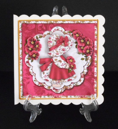 Floral Sue Bonnet Square Card Front by Joan Prince