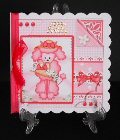 8 x 8 Bon Bon Poodle's Bonnet & Basket Scalloped Corner by Joan Prince