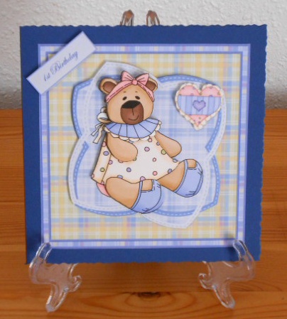 Girl Teddy Bear Card Front with Decoupage by Joan Prince
