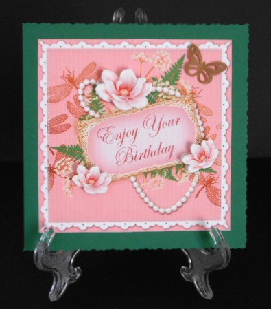 Pink Magnolia Enjoy Birthday 8in Vintage Decoupage Topper by Joan Prince