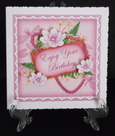 Lilac Magnolia Enjoy Birthday 8in Vintage Decoupage Topper by Joan Prince
