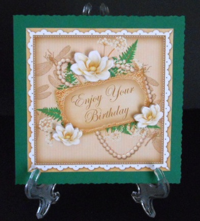 Cream Magnolia Enjoy Birthday 8in Vintage Decoupage Topper by Joan Prince