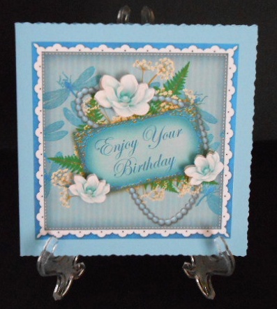 Teal Magnolia Enjoy Birthday 8in Vintage Decoupage Topper by Joan Prince