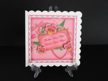 Pink Pansy Another Year 8in Vintage Decoupage Topper by Joan Prince