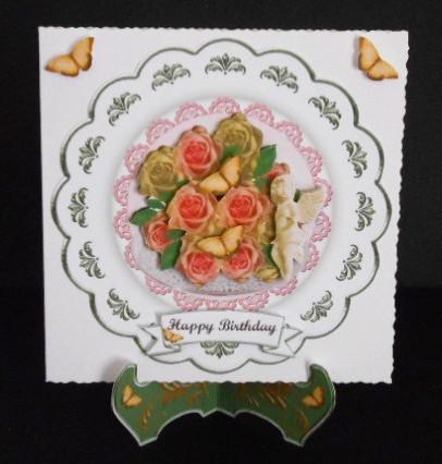 Old Roses & Angel Plate & Stand with Decoupage by Joan Prince