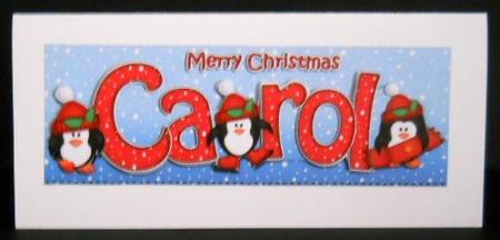 Xmas Large Dl Carol Quick Card with Penguins N 3D Decoupage by Joan Prince