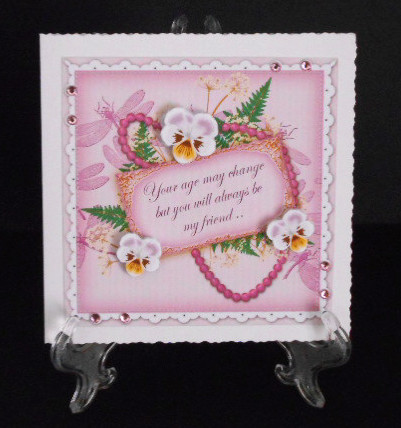 Lilac Pansy Age May Change 8in Vintage Decoupage Topper by Joan Prince