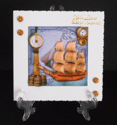 Tall Ship Set Sale Card Topper with Decoupage by Joan Prince