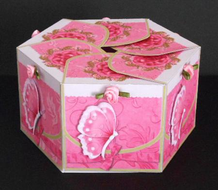 Hexagonal Box - Butterfly & Roses by Joan Prince