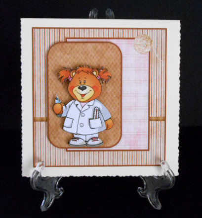 Dr Ted Girl Bear Card Front with a Topper by Joan Prince