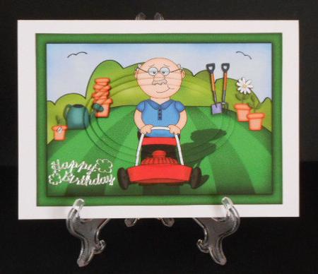 A5 Old Man Bert Gardening Oval Pyramage Topper by Joan Prince