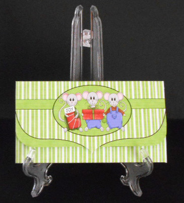 Green Christmas Mice Money/voucher Wallet 3 by Joan Prince
