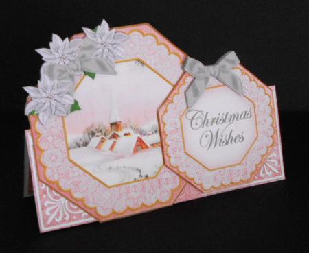 Pink Snow Village Christmas Wishes Double Octagon Card Kit by Joan Prince