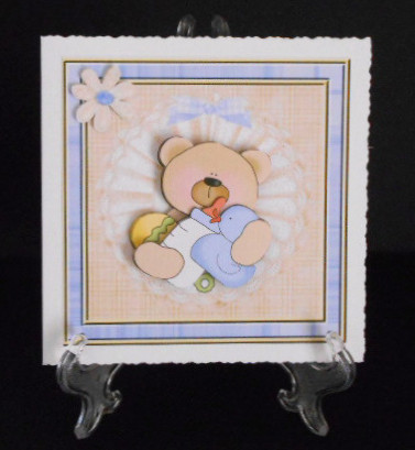 Baby Boy Bear's First Birthday Card Front with Decoupage And by Joan Prince