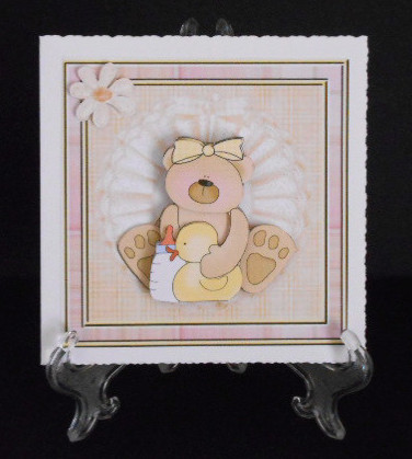 Baby Girl Bear's First Birthday Card Front by Joan Prince