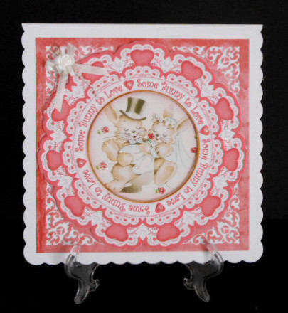Pink Bunnies Some Bunny to Love 8in Doily Shaker Cf Mini Kit by Joan Prince
