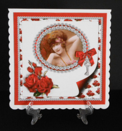8x8 Vintage Lady with Diamonds and Roses by Joan Prince