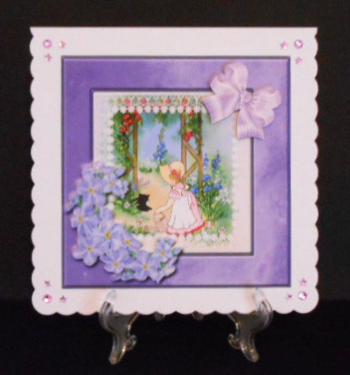 8x8 Silk with Forget Me Nots and Cute Girl Decoupage by Joan Prince