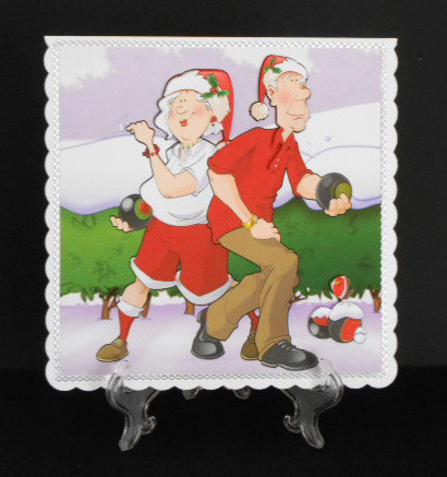 Christmas Bowling Dudes Couple 8x8 Quick Card by Joan Prince