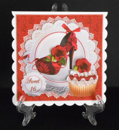 Sweet 16 Cupcake and Shoes Decoupage or Quick Card by Joan Prince