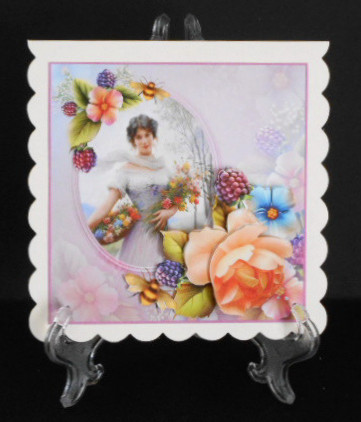 Lady with Flowers Card Front with Decoupage by Joan Prince