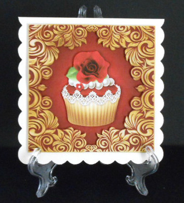 Golden Swirl Red Rose Cupcake by Joan Prince