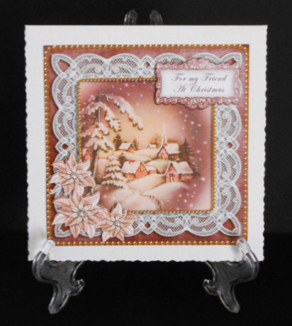Snowy Village My Friend at Christmas 8in Sentiment Topper by Joan Prince