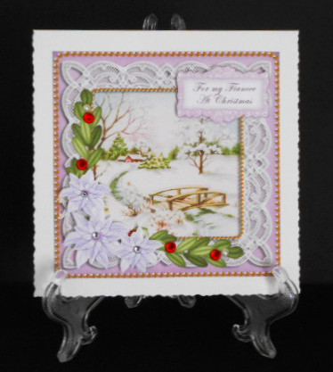 Snowscene Lilac My Fiancee at Christmas 8in Sentiment Topper by Joan Prince