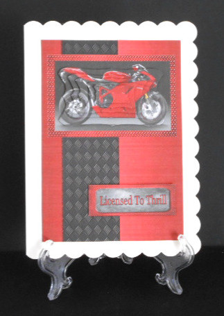 Motorcycle Pyramid Topper on Red Backing by Joan Prince