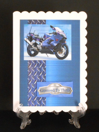 Blue Motorcycle Pyramid Topper on Blue Backing by Joan Prince