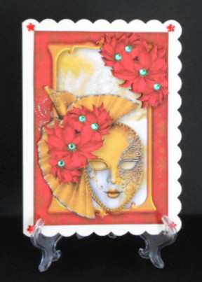 Red Poinsettias on a Golden Christmas Masque by Joan Prince