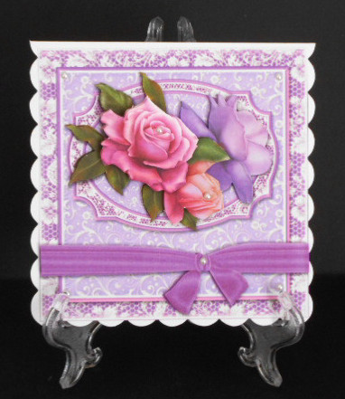 Roses and Lace in Lilac Bow Wrap Card Front by Joan Prince