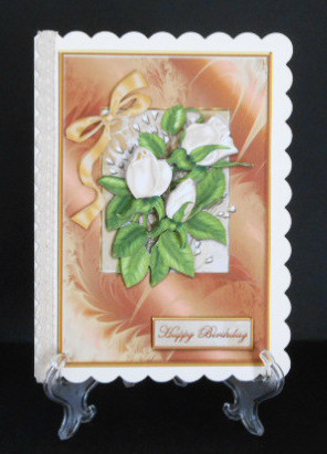 Golden Rose Bouquet on Gold Satin Card Front by Joan Prince