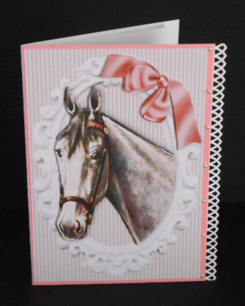 Pretty Grey Horse with Bow in Ornate Frame by Joan Prince